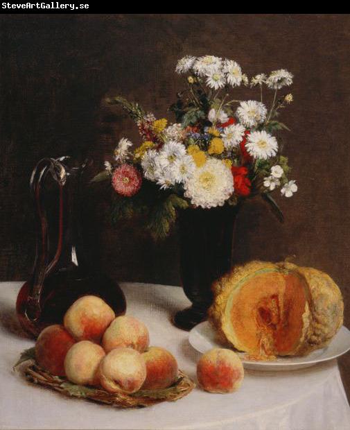 Henri Fantin-Latour Still Life with a Carafe, Flowers and Fruit